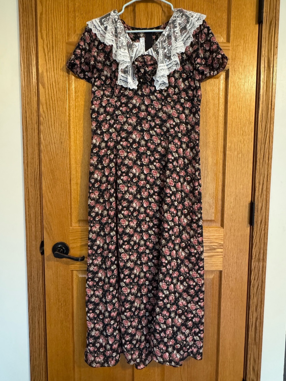 VTG Jessica McClintock Gunne Sax Floral Lace Collar Maxi Dress Girls 13/14